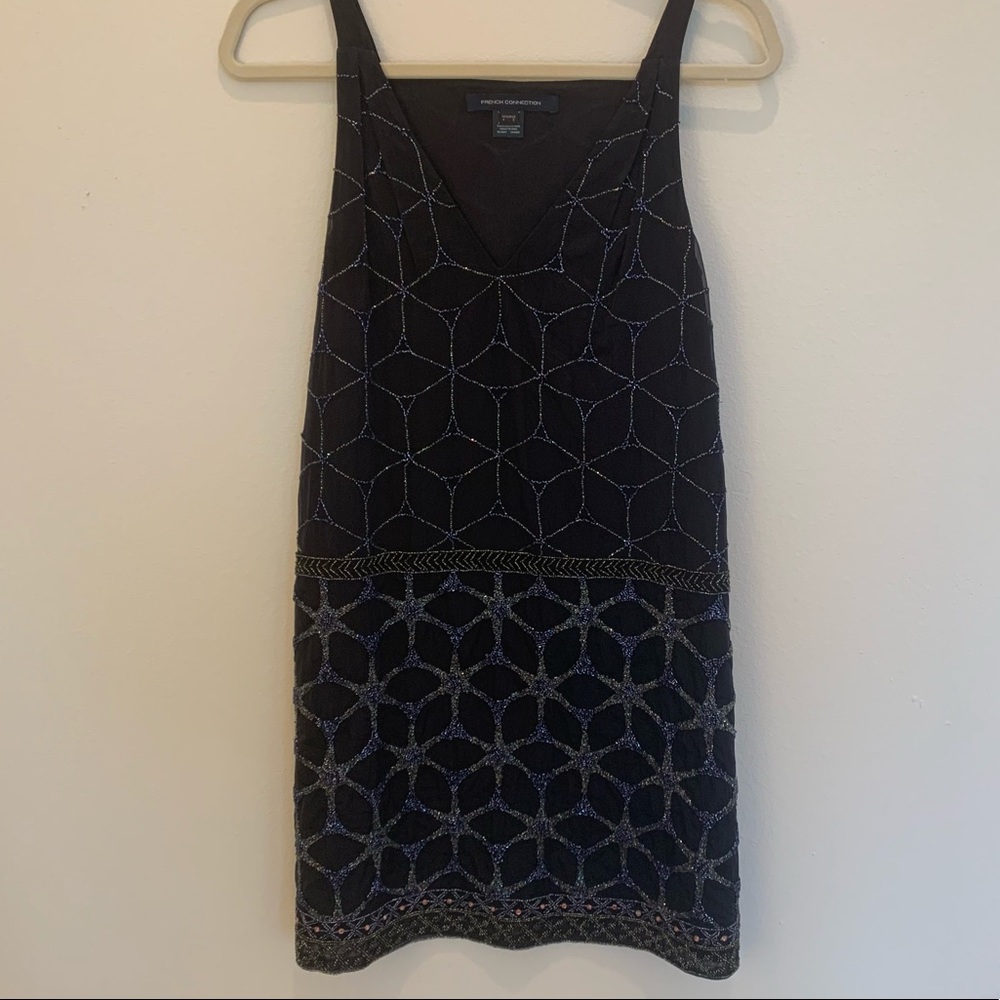 French Connection navy beaded mini shift dress